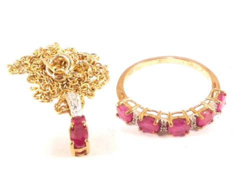 A 9ct Gold Ruby set ring and pendant