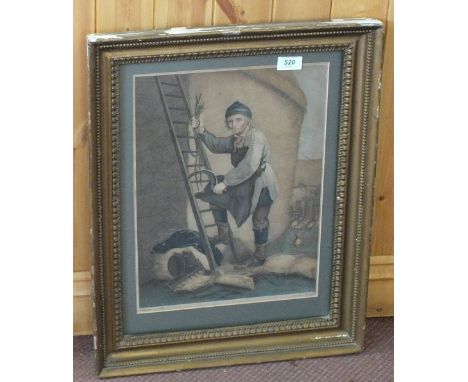 An 18th Century coloured print of a thatcher, 16" x 12"