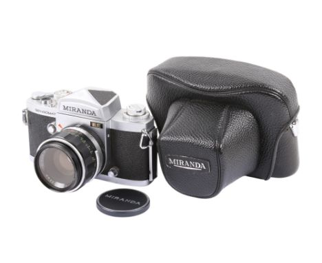 A Miranda Sensomat RE 35mm SLR camera. Chrome. With a Miranda 50mm f1.8 lens, cap and ERC. Shutter working. 