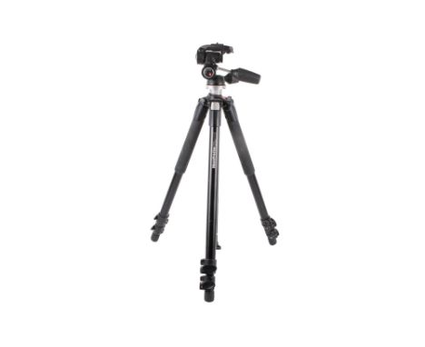 A Manfrotto 055XB camera tripod. Black. With a Manfrotto 804RC2 head.