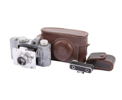 A Gallus Derlux 127 format strut-folding viewfinder camera. Polished aluminium body. With a Gallus Paris Gallix 50mm f3.5 len
