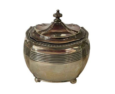 Victorian silver caddy on ball feet, London 1894.