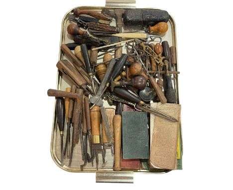 Tray lot of vintage hand tools, etc.