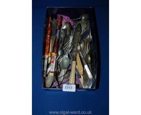 A quantity of cutlery and a silver handled Button Hook.