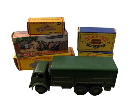 Diecast vehicles, including Dinky Supertoys 10 Ton Army Truck, Dinky 066 Bedford Flat Truck, Dublo Dinky Toys 061 Ford Prefec