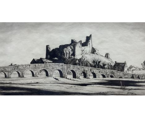 Job Nixon RE (British 1891-1938): Glanworth Castle - Ireland, drypoint etching signed in pencil 20cm x 39cm