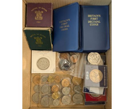 Mostly Great British coinage, including King George VI 1951 Festival of Britain crowns in card boxes, various other commemora