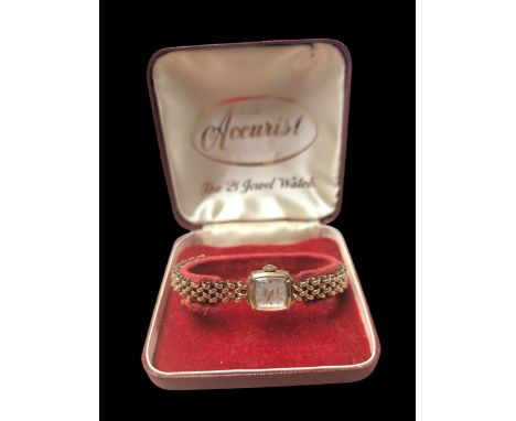 Accurist 9ct ladies manual wind wristwatch, on integral 9ct gold braceletCondition Report:Approx 11.5gm, bracelet non magneti