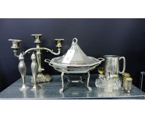 A collection of Epns wares to include candelabra, cruets, caddy and an octagonal serving dish, etc (a lot) 