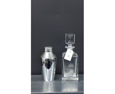 Art Deco style cocktail shaker and a square glass spirit decanter and stopper (2)