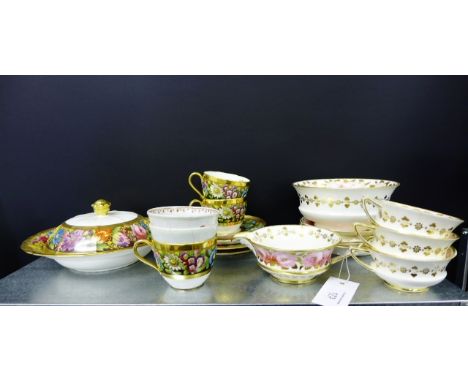 Early 19th century porcelain tea wares to include Copeland gilt and rose pattern part teaset and a Spode Copeland part teaset