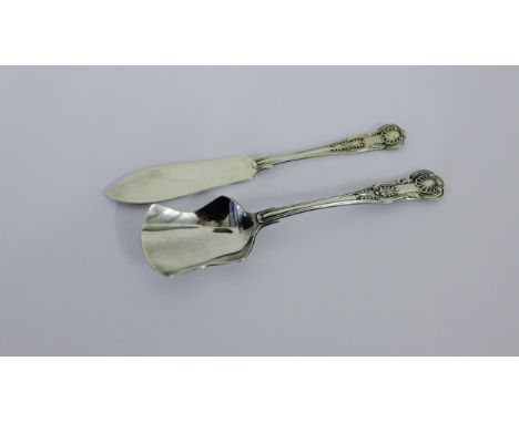 Sheffield silver Queen's pattern butter knife and spoon (2) 