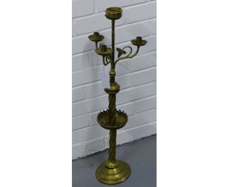 Three branch brass spiral stem altar style candlestick 