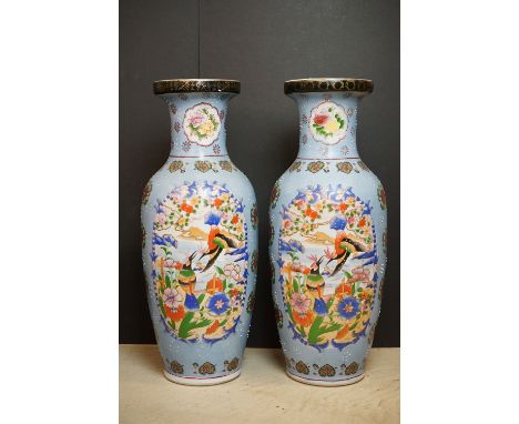 Pair of Large 20th century Japanese Ceramic Baluster Vases, 60cm high 