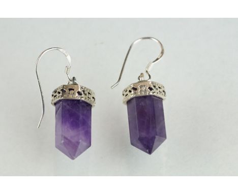 Pair of amethyst geode style drop earrings 