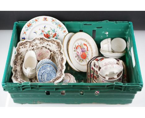 Collection of mixed ceramics. mostly 19th century, to include J &amp; RG Bird pattern ceramics (2 teacups, 4 saucers, teapot 