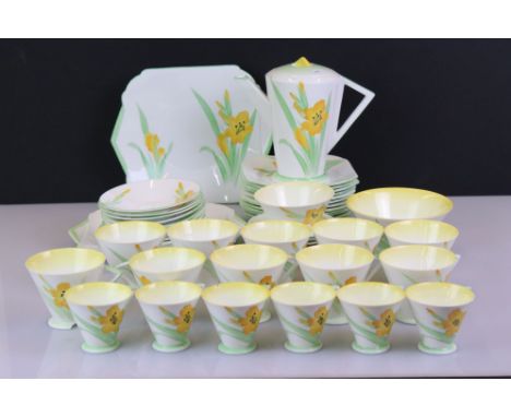 Art Deco Shelley Tea and Coffee Part Set, Eve shape,  decorated in the Gladioli pattern comprising Coffee Pot, 10 Tea Cups, 1