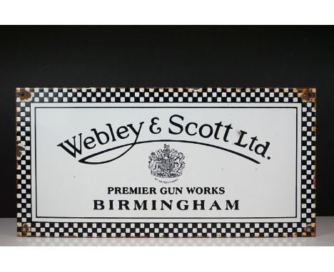 Webley &amp; Scott Ltd Premier Gun Works Birmingham enamel sign, with 'By Appointment' Royal cipher, approx 50cm wide x 25cm 