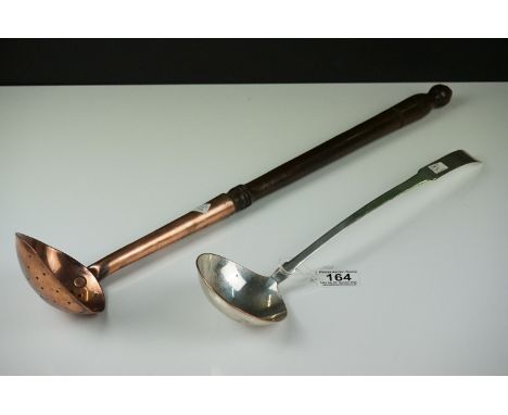Georgian copper skimming ladle with mahogany handle &amp; a silver plated 19th century ladle 