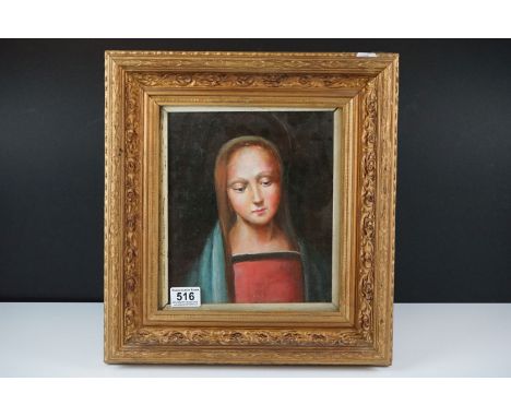 Gilt framed oil on canvas, portrait of the Madonna 