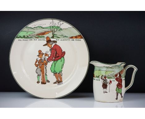 Royal Doulton Golfing Series Ware jug and plate, the jug depicting two golfers with motto ' To Laugh Give Losers Leave to Spe
