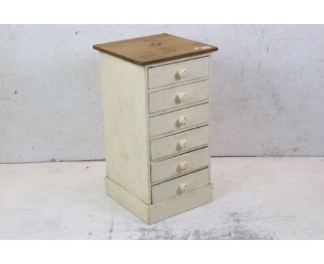 Vintage part painted pine six drawer chest 