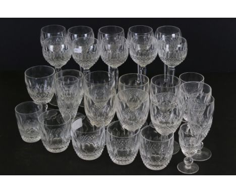 Collection of Waterford Crystal ' Colleen ' pattern cut glassware to include 10 wine glasses, 9 goblets, 5 tumblers, 2 short-