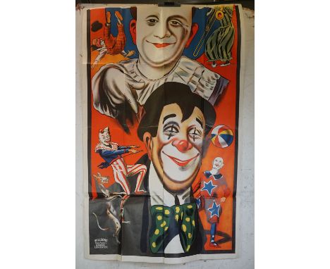 Large original vintage Circus advertising poster, circa 1950s / 1960s, no name or location, pictorial of clowns and performin