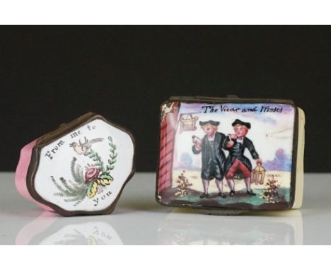 Two antique Bilston enamel patch / pill boxes. 