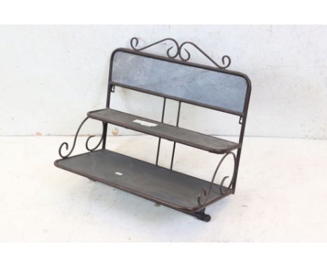 Hanging iron wall shelf with slate shelves 