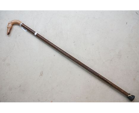 Walking stick with carved handle in the form of a Greyhound head, approx 90cm long 
