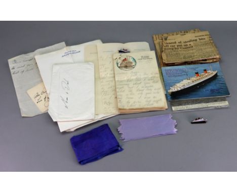 Cunard White Star R.M.S. Queen Mary sheet of writing paper and various sheets from Cunard Line R.M.S. Queen Elizabeth, letter