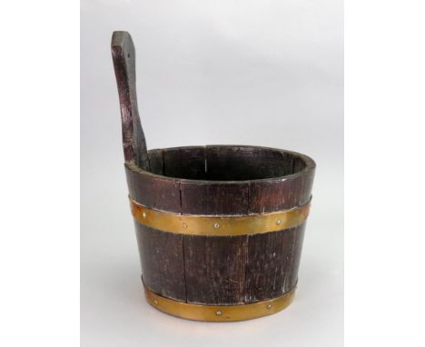 A brass bound oak oval coopered water stoop, first half 20th century, 23cm wide.