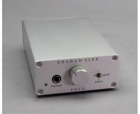 Graham Slee Solo Intro Headphone Amplifier, serial no. 00100-680, together with a PSI power supply, both boxed (2).
