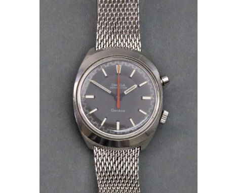 Omega; a Chronostop stainless steel manual wind chronograph wristwatch, circa 1968, the slate grey dial detailed 'Omega Chron