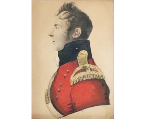 English School, early 19th Century, A portrait in profile of Israel? HiIvington, Private 'Royal York', watercolour and gouach