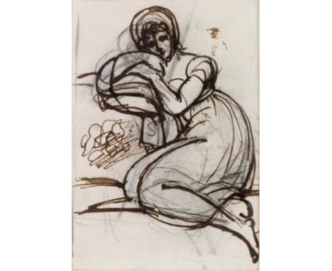 Samuel Woodforde (British, 1763-1817), Sketch for a portrait of a seated woman, bears label with BADA logo, artist's name and