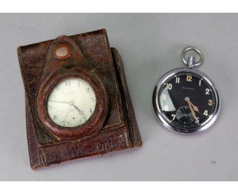 Leonidas; a chromium cased pocket watch, with military markings G.S.T.P UI554, and a Movado chronometer silver cased pocket w