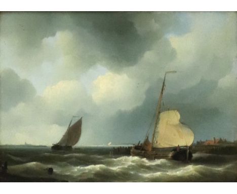 Attributed to Hermannus Koekkoek the Elder (Dutch, 1815-1882), Shipping on the Scheldt, bears label (verso), oil on panel, 20
