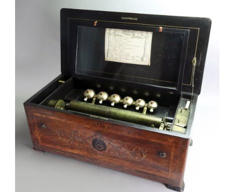 Etouffoirs en Acier, a Swiss musical box, circa 1880, playing ten named airs, 15" cylinder, striking on six graduated bells, 
