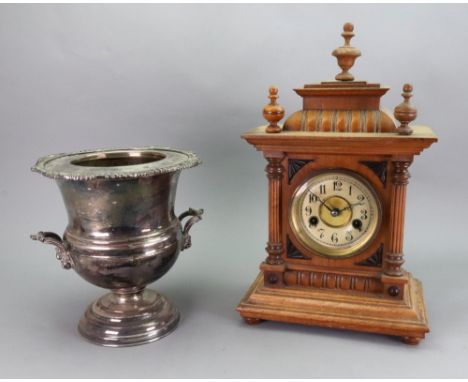 H.A.C. Wurttemberg; a late 19th century walnut architectural cased mantel clock, with fourteen day strike on a gong, 41cm hig