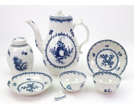 A Worcester blue and white ovoid tea canister and cover, circa 1770, printed with 'The Fence' pattern, 12cm high, blue hatche