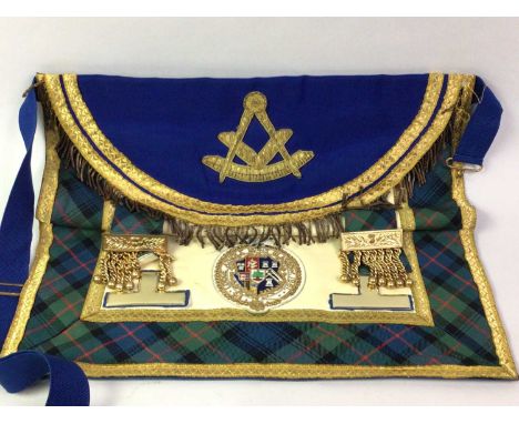 TWO MASONIC APRONS ALONG WITH RELATED ITEMS  for Lodge no. 1222, Govanhill, also four Masonic jewels, a life members ticket, 