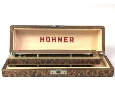 HOHNER, THE 64 CHROMONICA in original box, along with three further harmonicas, also a stero photograph viewer, plated toastr