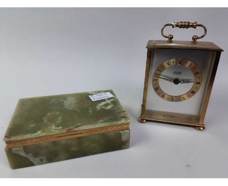 OAK BAROMETER, AND OTHER ITEMS  including a carriage clock and onyx casket 
