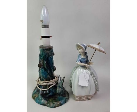 GUERNSEY CERAMIC TABLE LAMP, ALONG WITH FIVE NAO FIGURES the lamp modelled as tree with a rabbit at the base21cm high