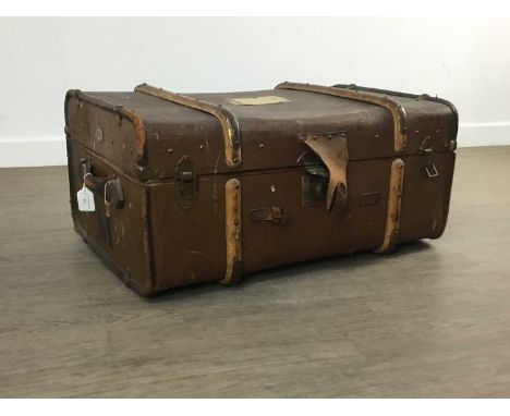 VINTAGE TRAVEL TRUNK, AND ANOTHER wood and brass bound, the other white metal boundQty: 2