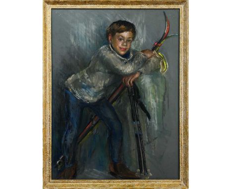 * JOSEPHINE GRAHAM (SCOTTISH b. 1930), PORTRAIT OF A BOY WITH SKIS pastel on paper, signed and dated '69framed and under glas