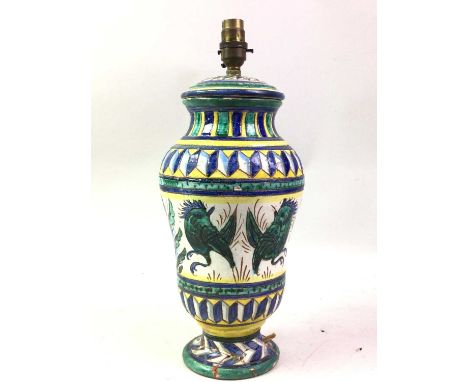 ITALIAN MAJOLICA VASE, LATE 19TH CENTURY decorated with creatures amongst flowers and geometric borders, converted to a lamp3