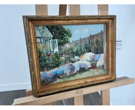 J A WILKINSON, CRAIGSIDE GARDENS oil on board, signed, titled versoframed, together with another small oiloverall size 39cm x